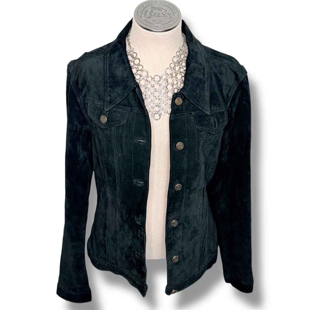 For Joseph Womens Medium Black 100% Suede‎ Trucker Jacket Vintage Western Matrix